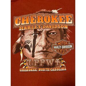 Harley-Davidson Cherokee North Carolina Orange Graphic T-Shirt Large 100% Cotton